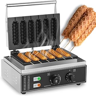 1550W Electric Nonstick Corn Dog Maker Machine, Commercial French Hot Dog Waffle Maker Iron With 5 HotDog Cheese Stick Press, Temp Control Timer (6pcs)