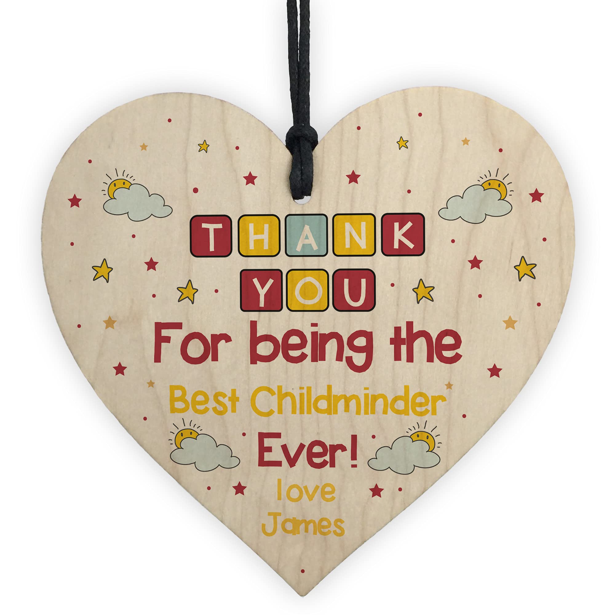 Red Ocean Personalised Thank You Childminder Gifts Wooden Heart Sign Gift For Teacher Mentor Assistant