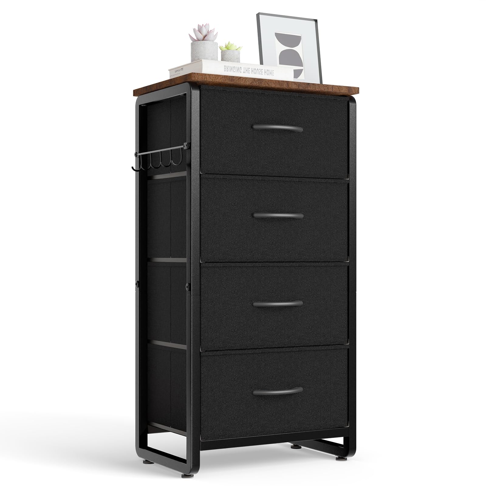 MAXLEAD Chest of Drawer with 4 Drawers, Large Capacity Storage Organiser Unit, Fabric Dresser for Bedroom, Living Room, Hallway - Black
