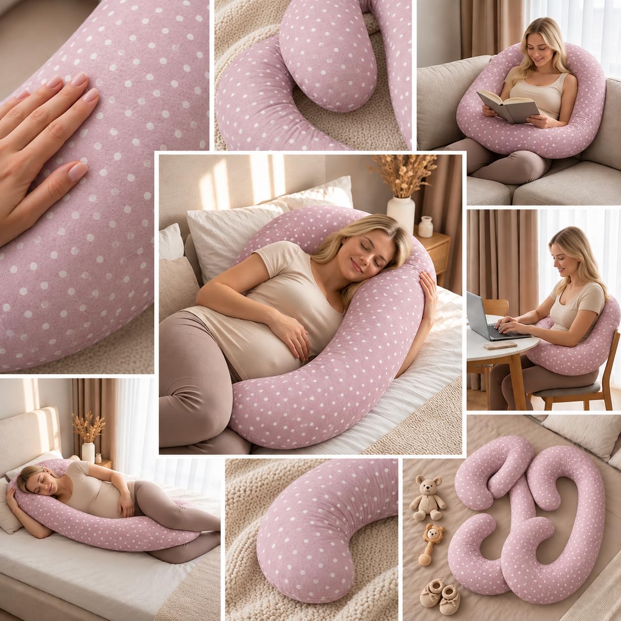 Odolplusz Coussin de grossesse en forme de C avec housse - Coussin d'allaitement ergonomique et coussin de positionnement latéral - 120 cm - Housse lavable - Soutien pour le dos, le ventre et les