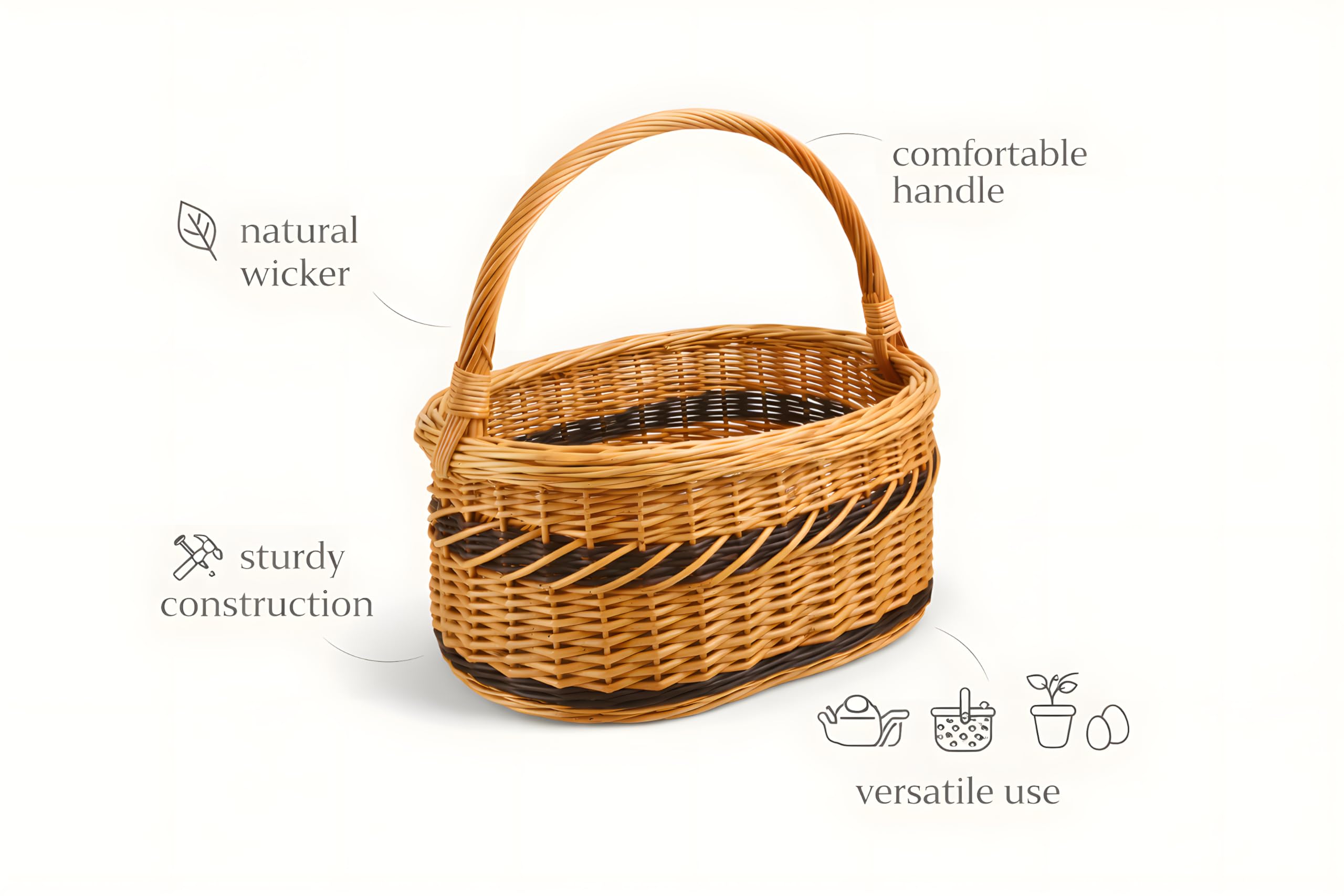 Weidenkorb 37 x 25 cm – Handgefertigter Obstkorb, Gemüsekorb und Pilzkorb mit Griff, natürlicher Korb aus entrindeter Weide, ökologischer Picknickkorb - Image 3