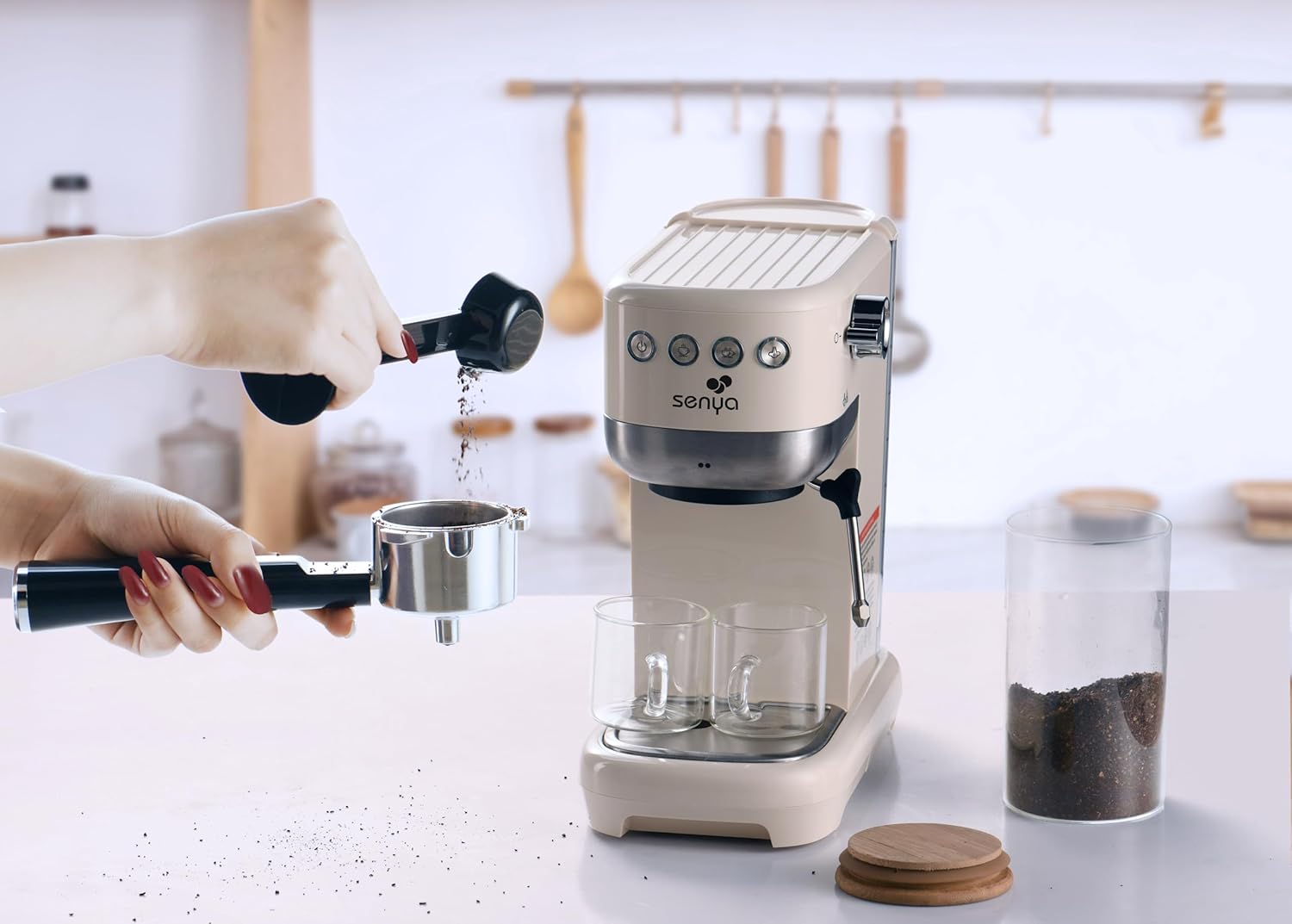 Senya Macchina da caffè Tasty Coffee Crema 20 Bar, Caffettiera Espresso e Cappuccino 1300W, Thermoblock, Montalatte, Spegnimento automatico, SYBF-CM006C