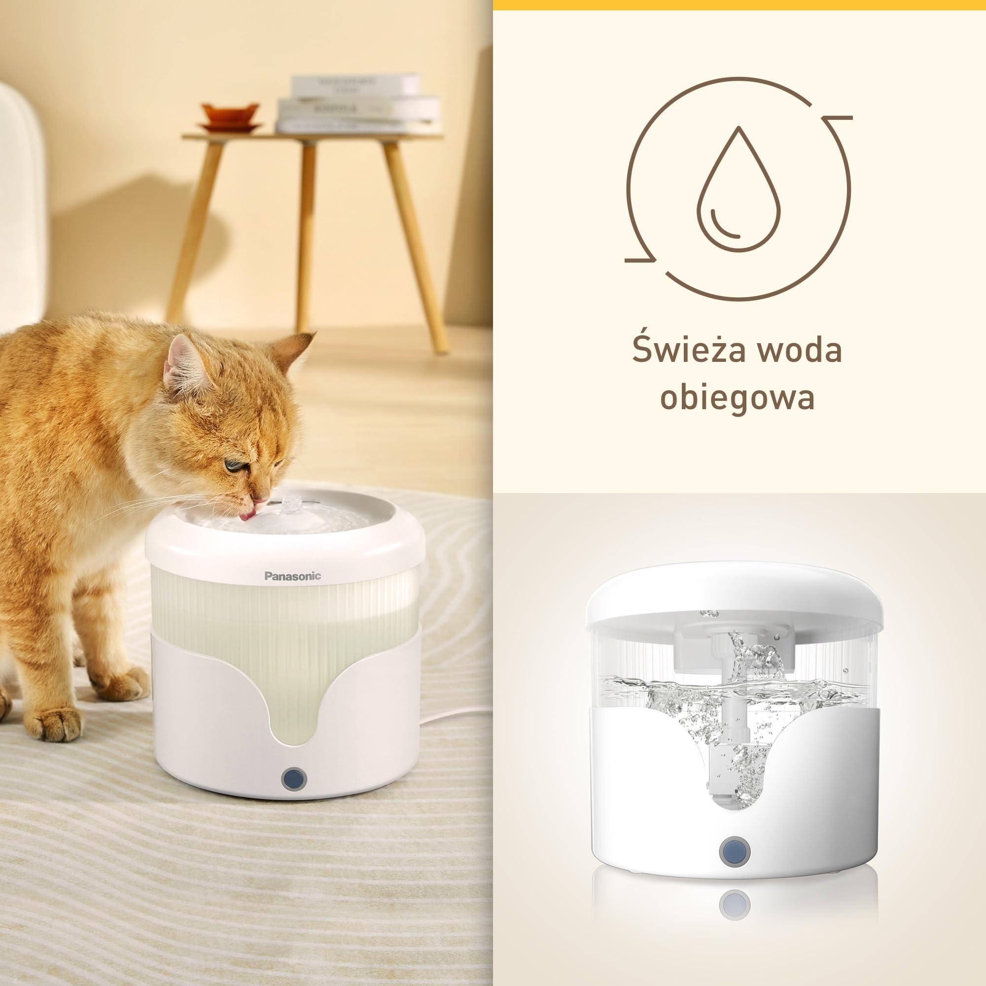 Panasonic CP-JNW01-W Poidło Dla Zwierząt, Fontanna Wodna Dla Kotów i Średniego Rozmiaru Psów, Pojemność 1.9L, 4-Warstwowa Filtracja, Bardzo Ciche, 2 Tryby Poidła, Białe