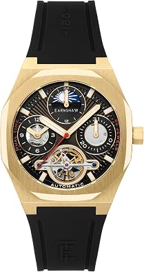 Thomas Earnshaw Mens 42mm Discovery Drake Dual Time Date Open Heart Automatic Watch with Rubber Strap ES-8315