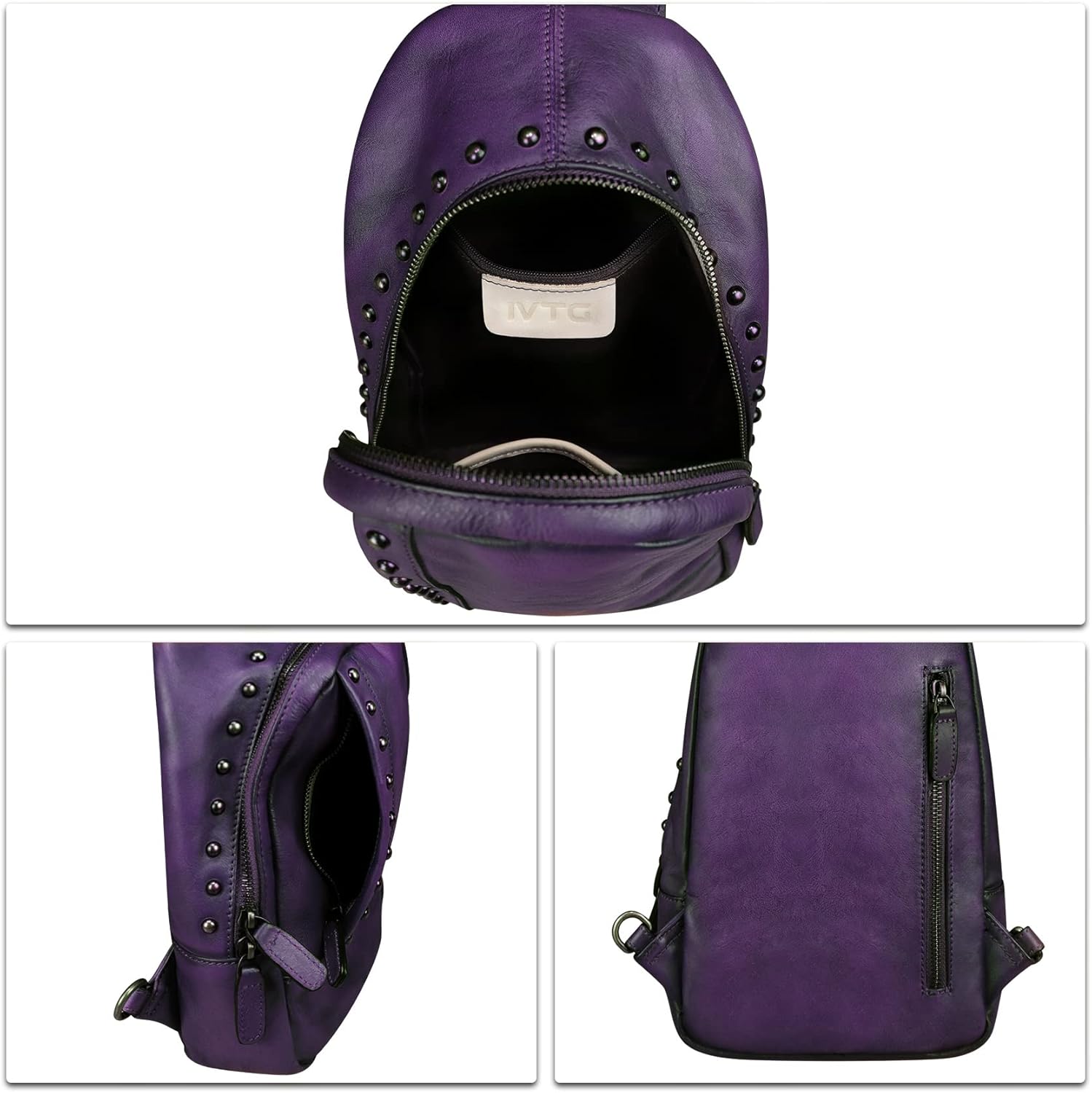 IVTG Genuine Leather Sling Bag for Women Sling Backpack Chest Shoulder Hiking Daypack Vintage Handmade Casual Crossbody Purse - Image 7