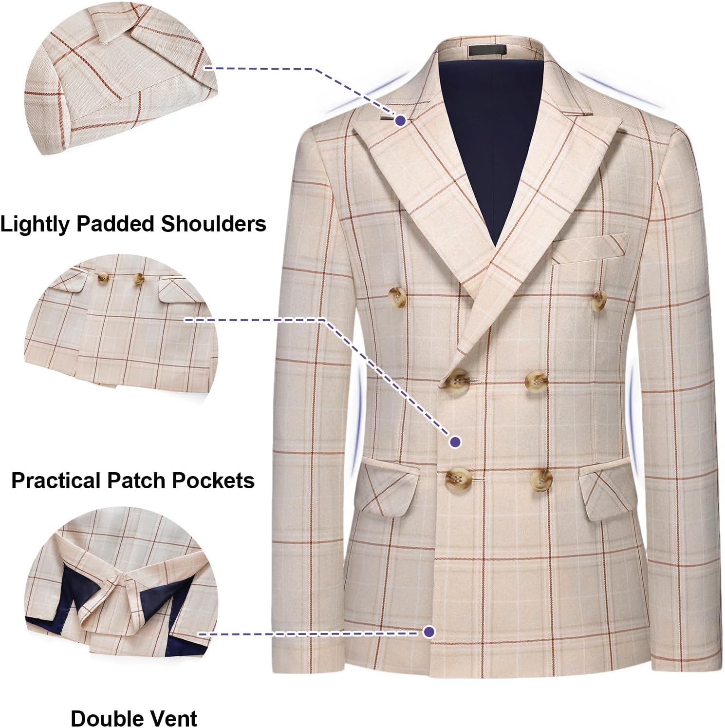 Boys Plaid 5 Piece Suit Set Kids Formal Tuxedo Outfit