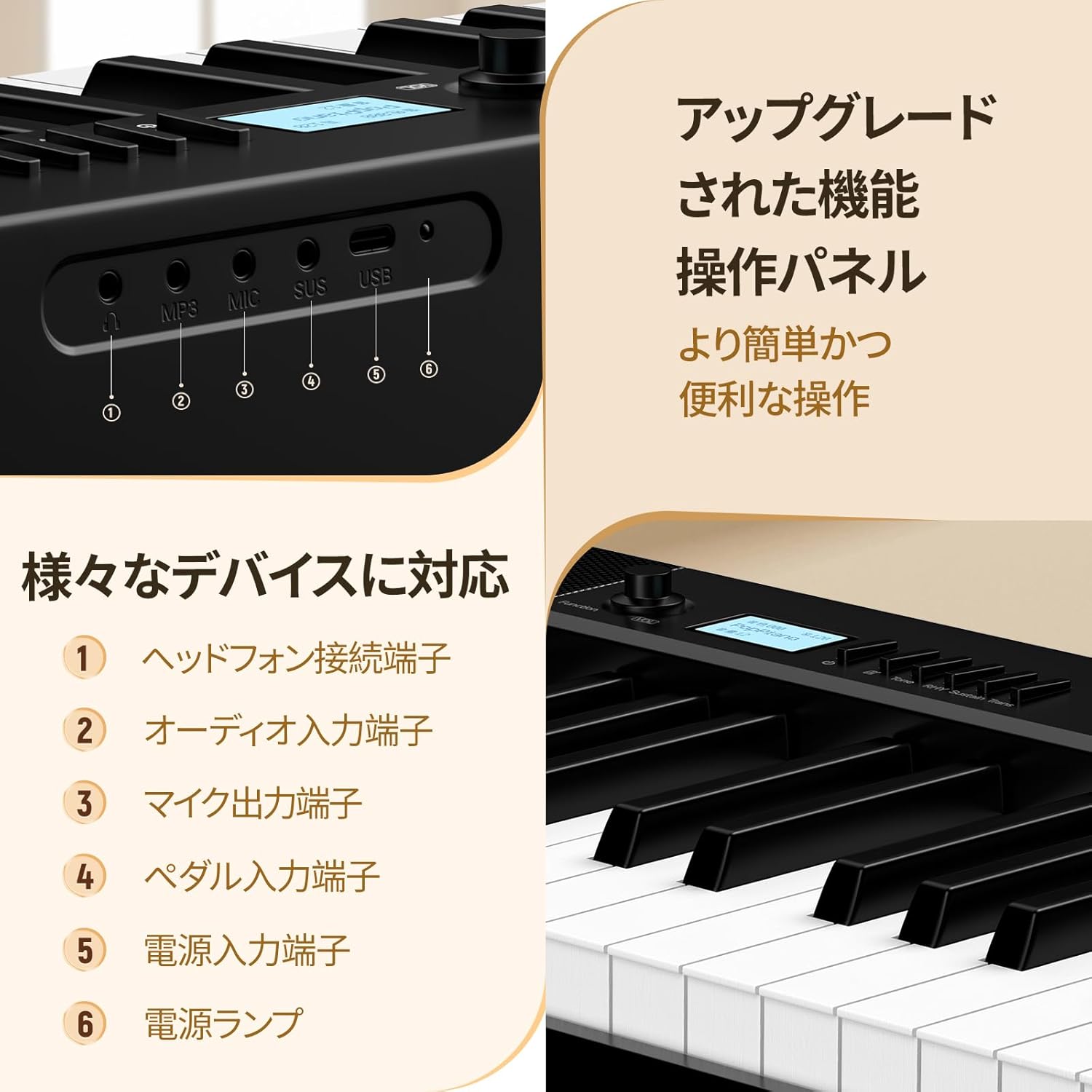 電子ピアノ 88鍵盤 折りたたみ式 タッチレスポンス鍵盤 5Wデュアルスピーカー Amazon | TERENCE 電子ピアノ 88鍵盤 折り畳み タッチレスポンス