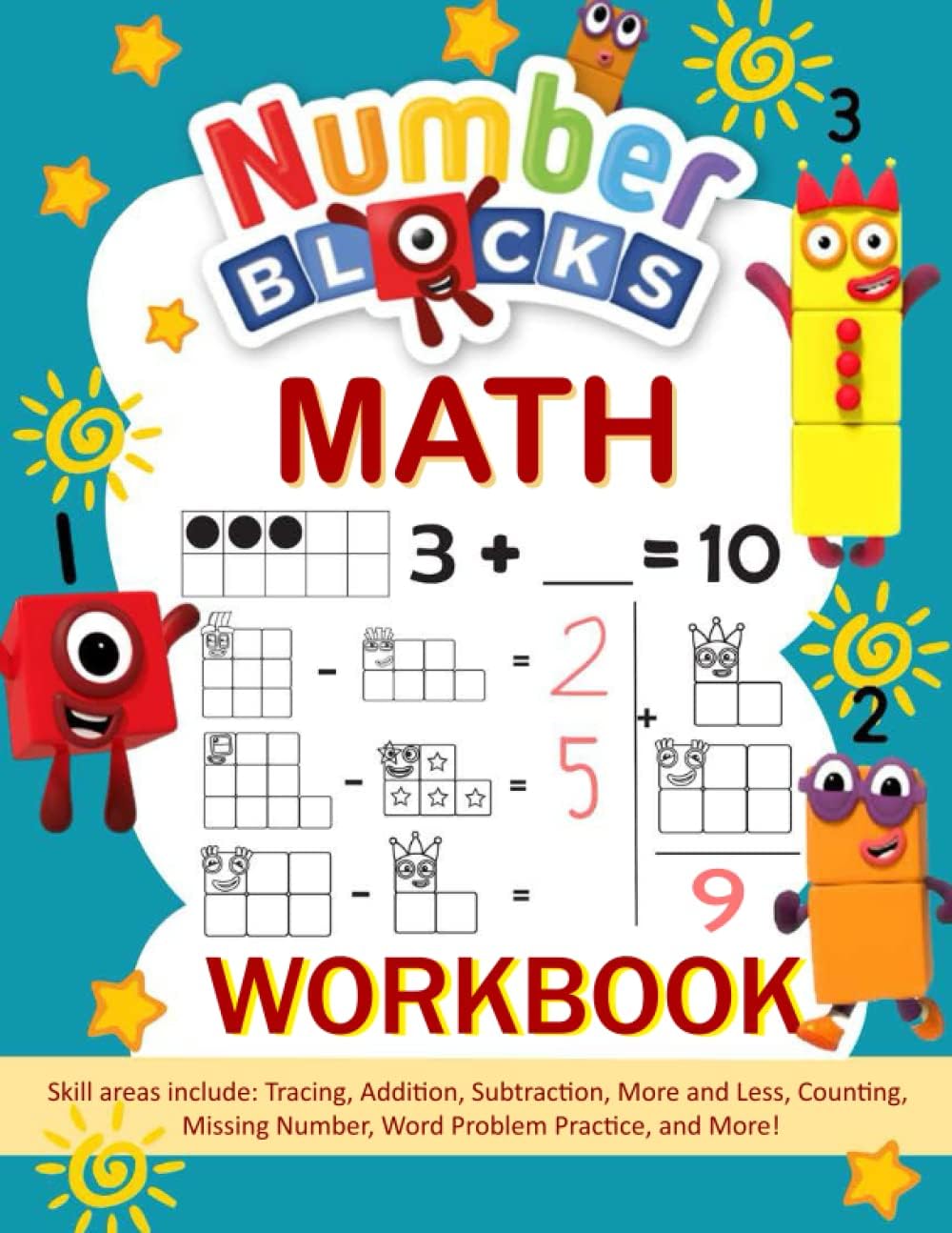 Nùmberblôcks Math Workbook: Math Workbook: Coloring and Tracing, More and Less, Counting and Missing Number, and More with Nùmberblôcks Images.