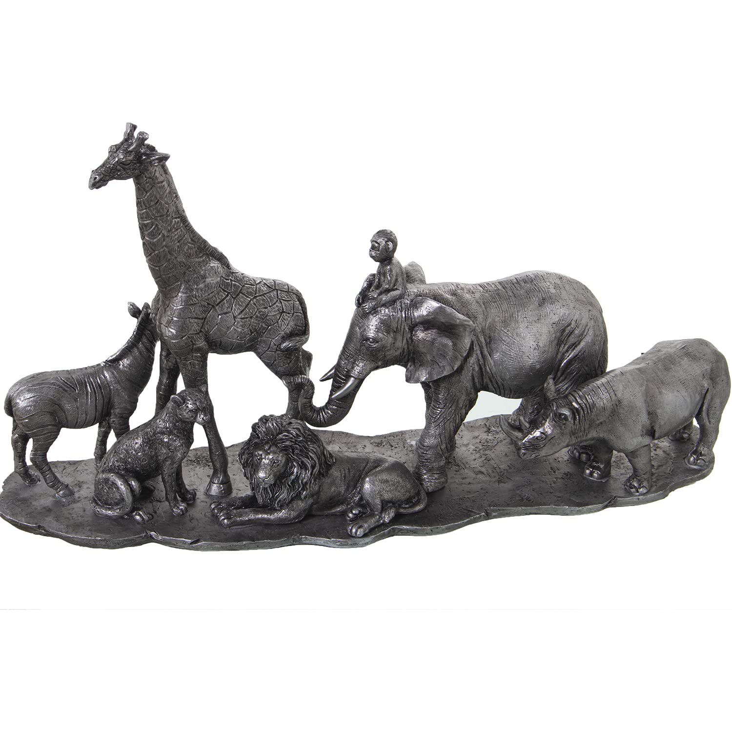 Figura de Animales de la Selva de Resina en Plateado 52x14x29cm