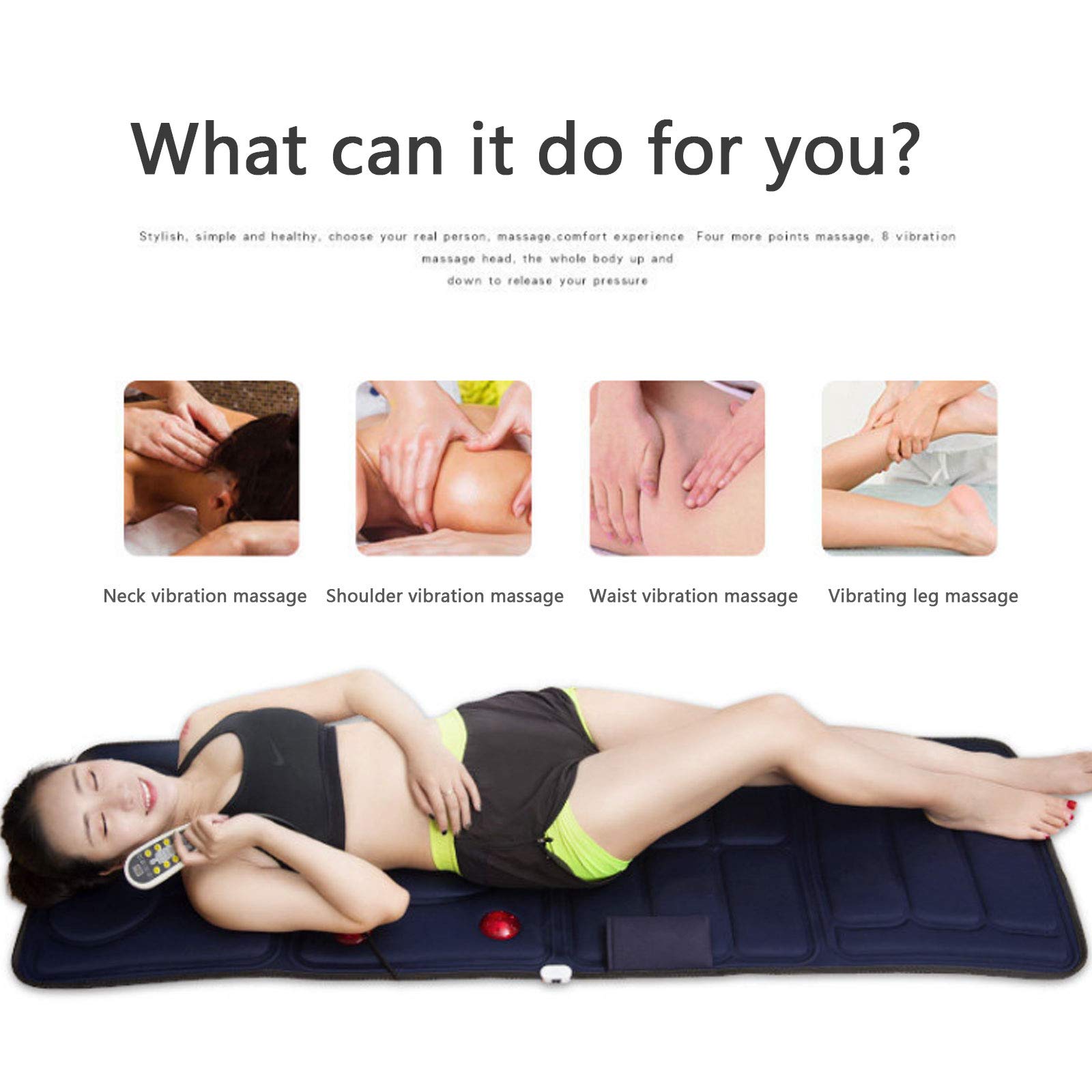 Colchoneta de Masaje, Almohadilla Térmica de Masaje de Cuerpo Completo, Almohadilla de Colchón de Masaje de Calefacción Eléctrica con Vibración Shiatsu, Mejorar el Sueño, Flexible y Plegable