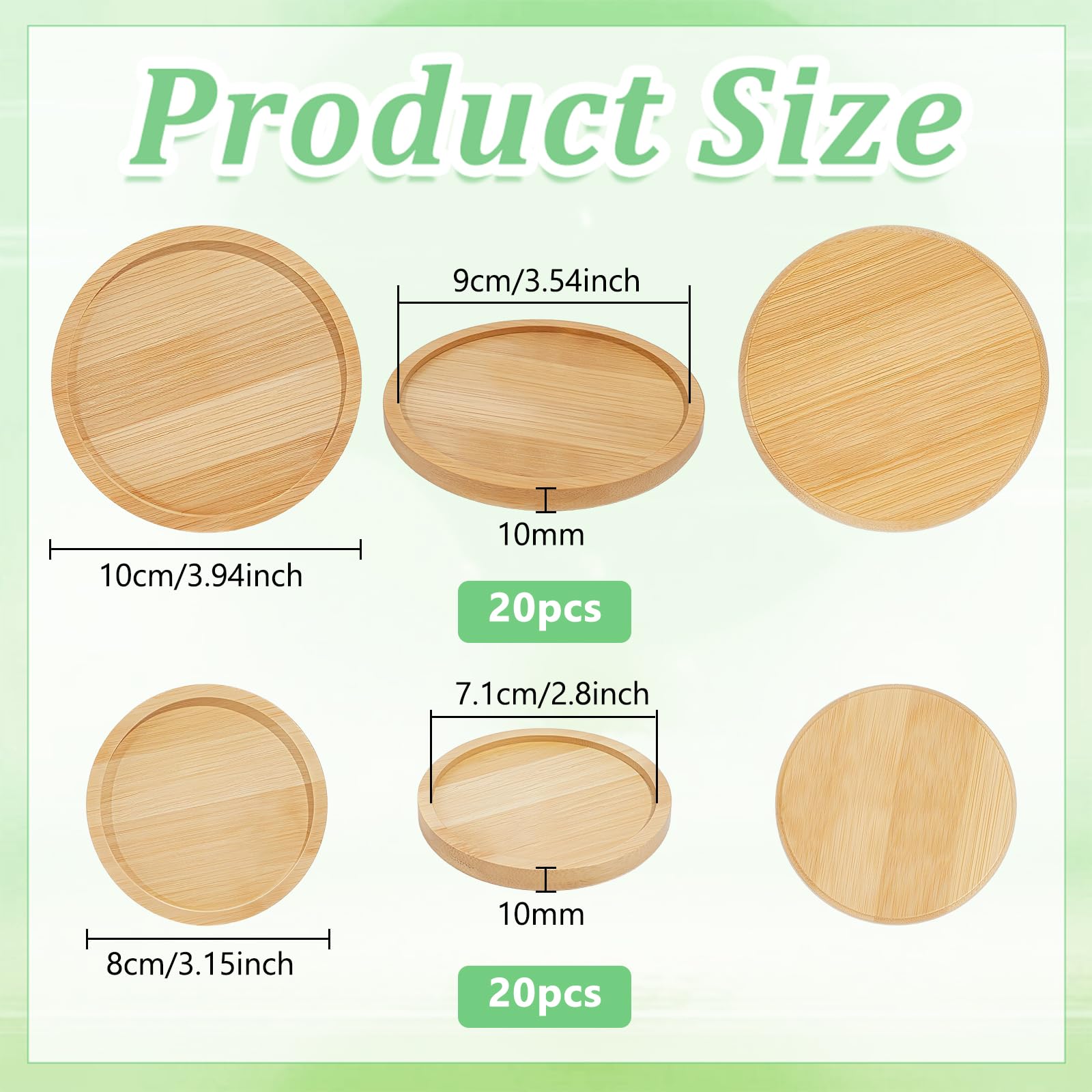 40 posavasos redondos de bambú de 8 cm y 10 cm, posavasos de madera natural para plantas, platillos circulares de bambú para manualidades, macetas de mesa, suculentas, bebidas, hogar, cocina