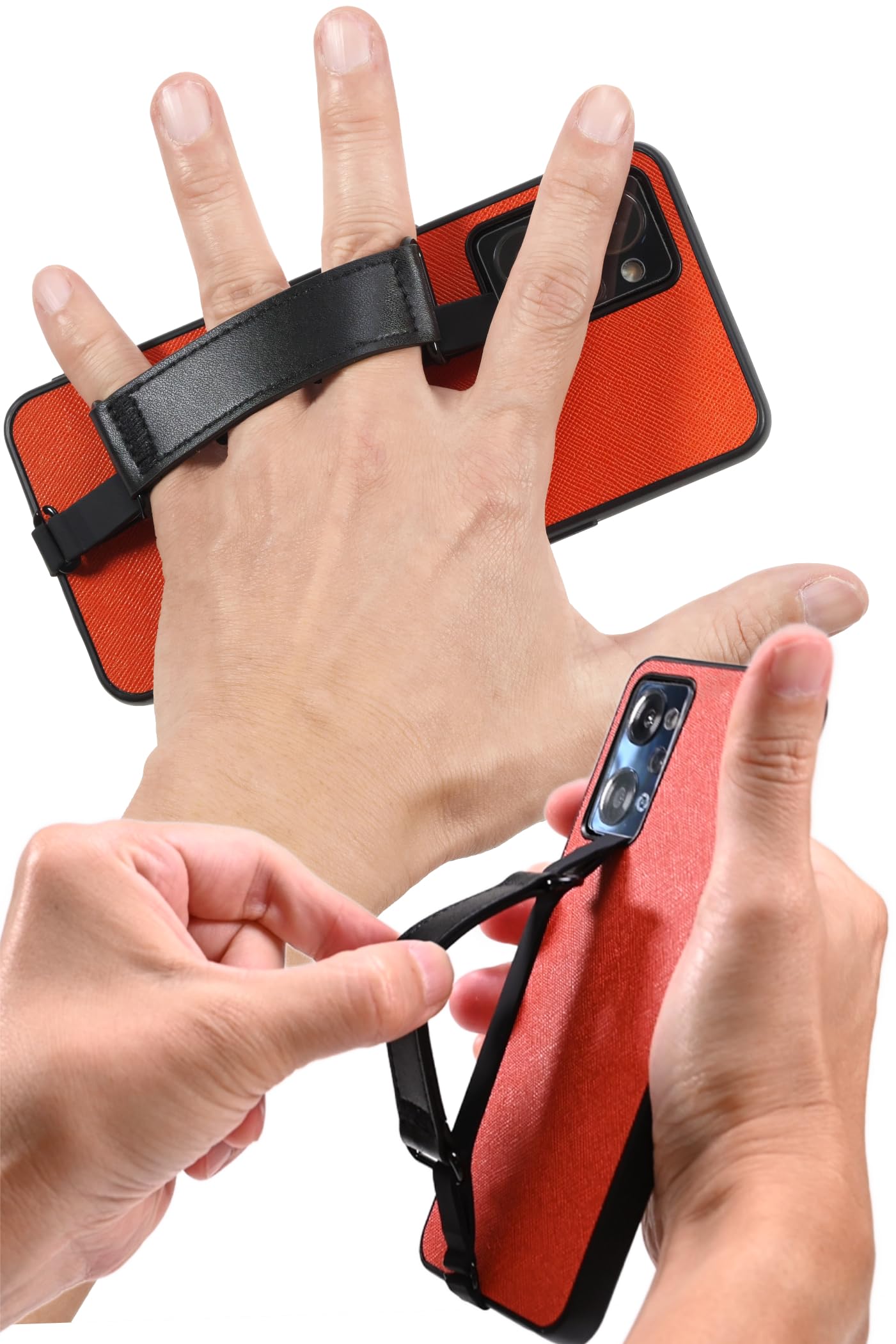 Amazon | ハンモッ君 スマホ持ち手 本革/黒/L スマホバンド【手が楽