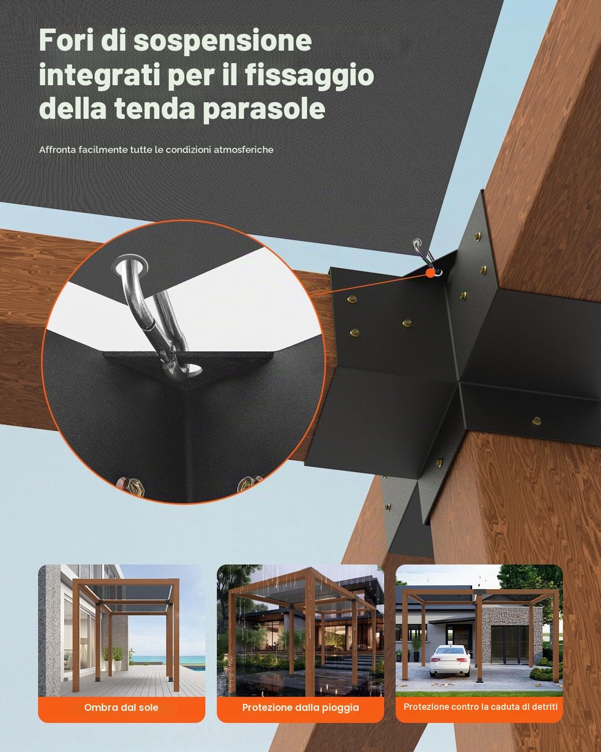 VEVOR Kit Staffe per Pergolato, ca. 152 x 152 mm, Adatto per Interna 14x14 cm, 4 Pezzi a 4 Vie, Kit Base per Pali in Legno, Travi in Legno di Facile Installazione per Gazebo, Pergola da Giardino