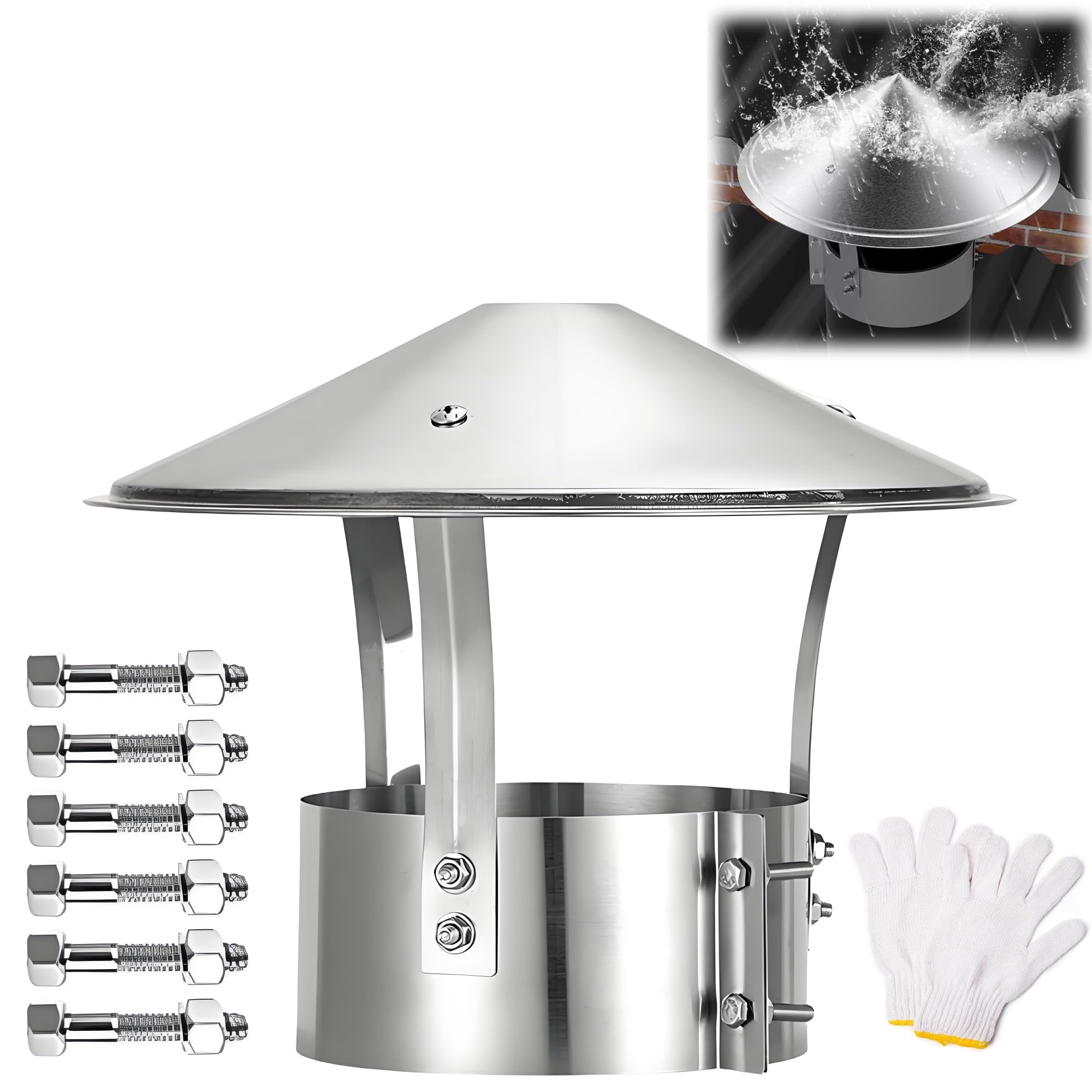 KGLHJDY Stainless Steel Chimney Cowl Roof Rain Cover, 75mm-315mm Fireplace Chimney Cap, Protector Stove Cap Top, Adjustable, Weather-Proof(210mm/8.3in)