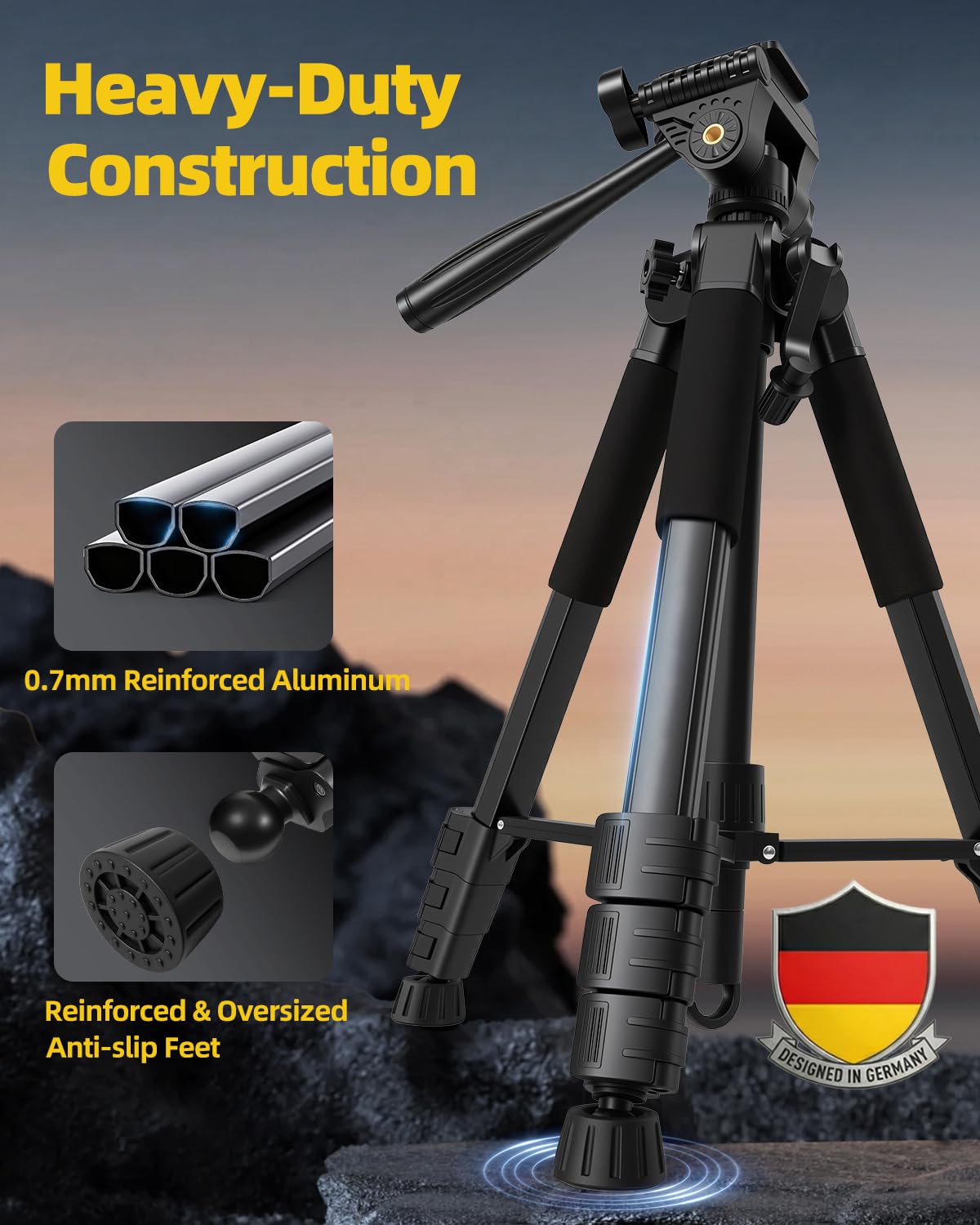 Trípode de aluminio resistente de 60 pulgadas, trípode de nivel láser de 0.8 mm de grosor con cabeza panorámica de 360° y patas hexagonales para nivelación láser, con rosca de 1/4 y 5/8, para nivel