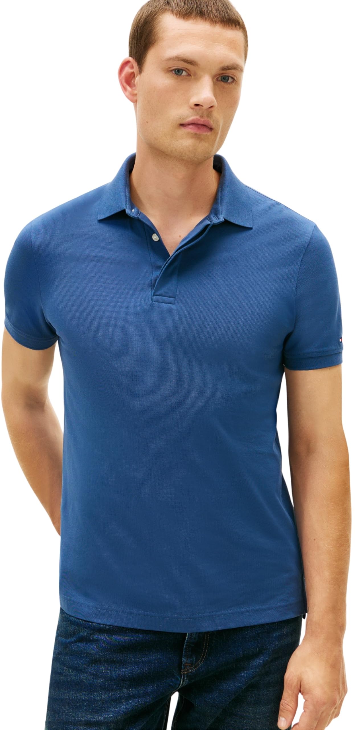 Tommy Hilfiger Herren Poloshirt Kurzarm Hidden Placket mit Knopfleiste, Blau (Aegean Sea), XXL
