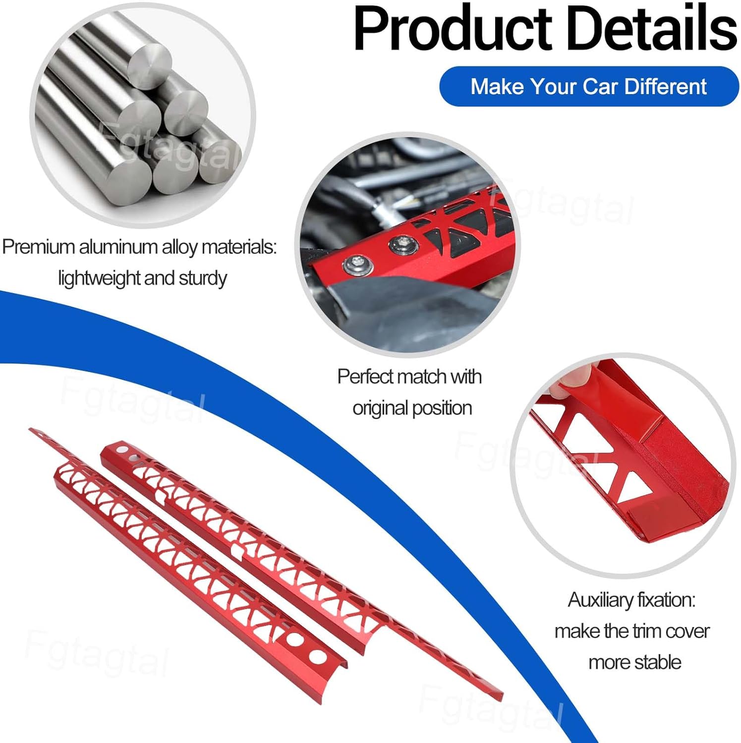 Engine Compartment Pull Bar Trim Strip Compatible with Chevrolet Corvette C8 2020-2024, Aluminum Engine Bay Strut Bar Trim Cover Accessories, 2PCS, Style C (Red)