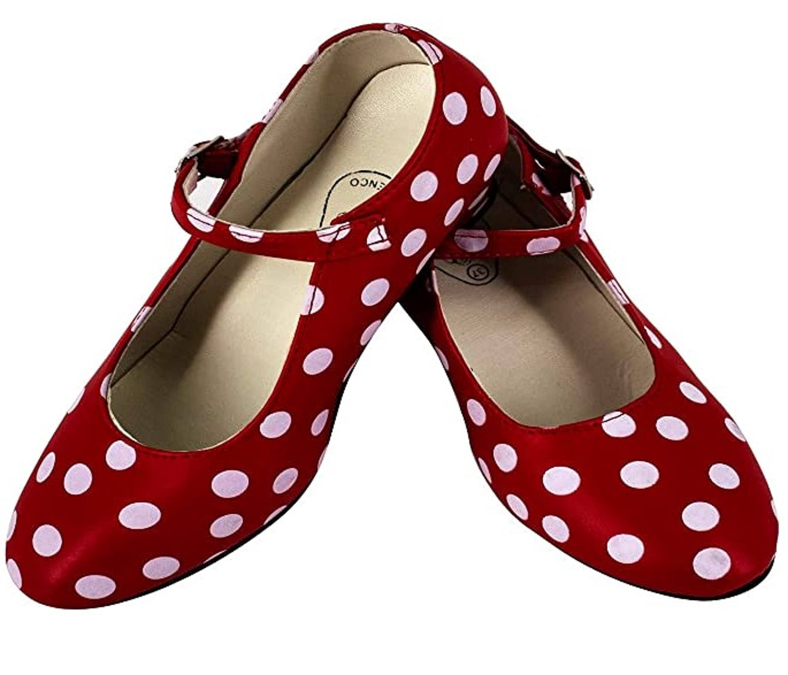 Dysmad Costumizate! Zapatos de Baile Flamenco con Diferentes Tallas Desde niña a Mujer. Precioso Color Rojo con Lunares Blancos Talla 30