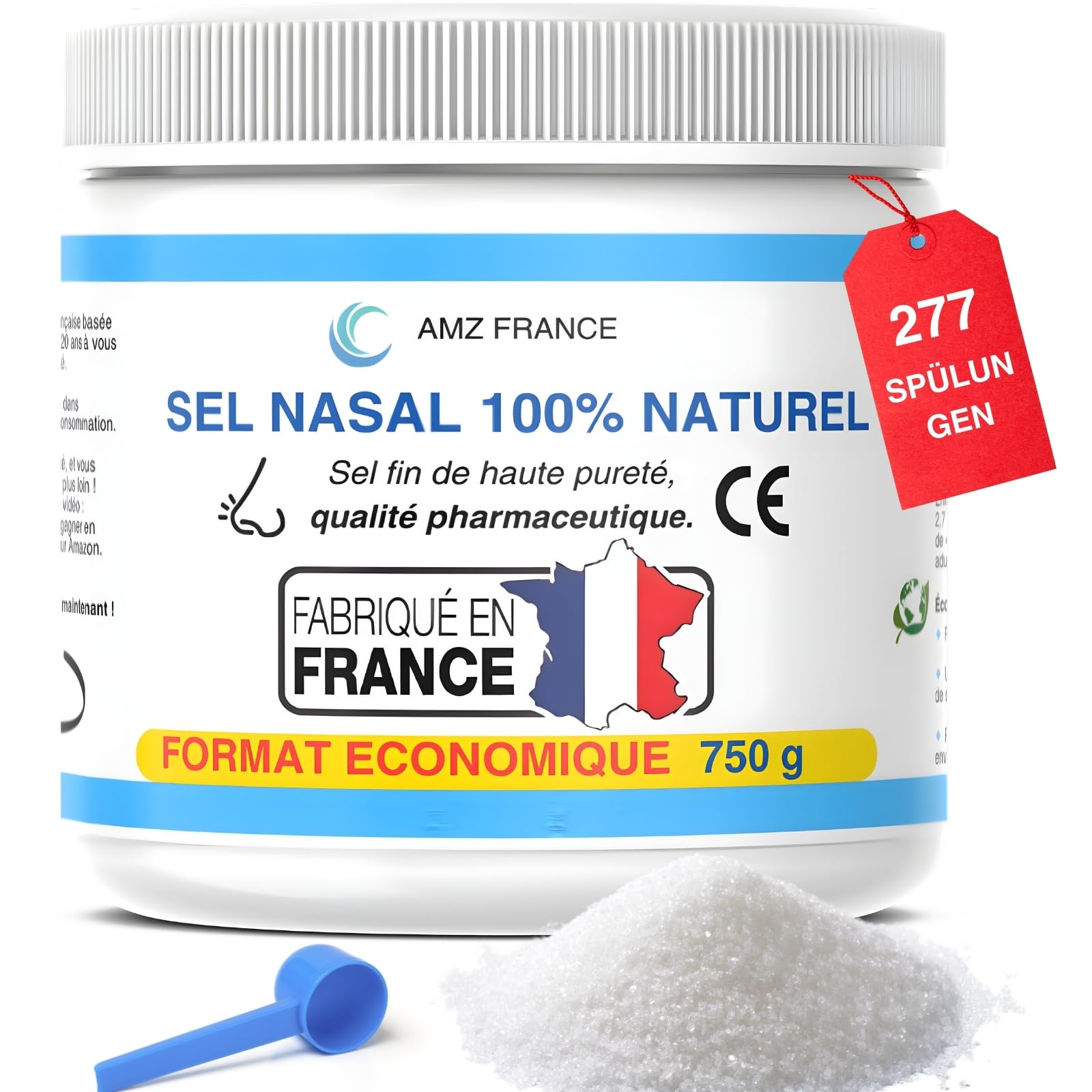 Nasenspülsalz 750g, 100% Natürlich, Pharmazeutische Qualität | Hergestellt in FRANKREICH - 277 Nasenspülungen (XXL-Box) - Kind Erwachsener - Wellnessprodukt