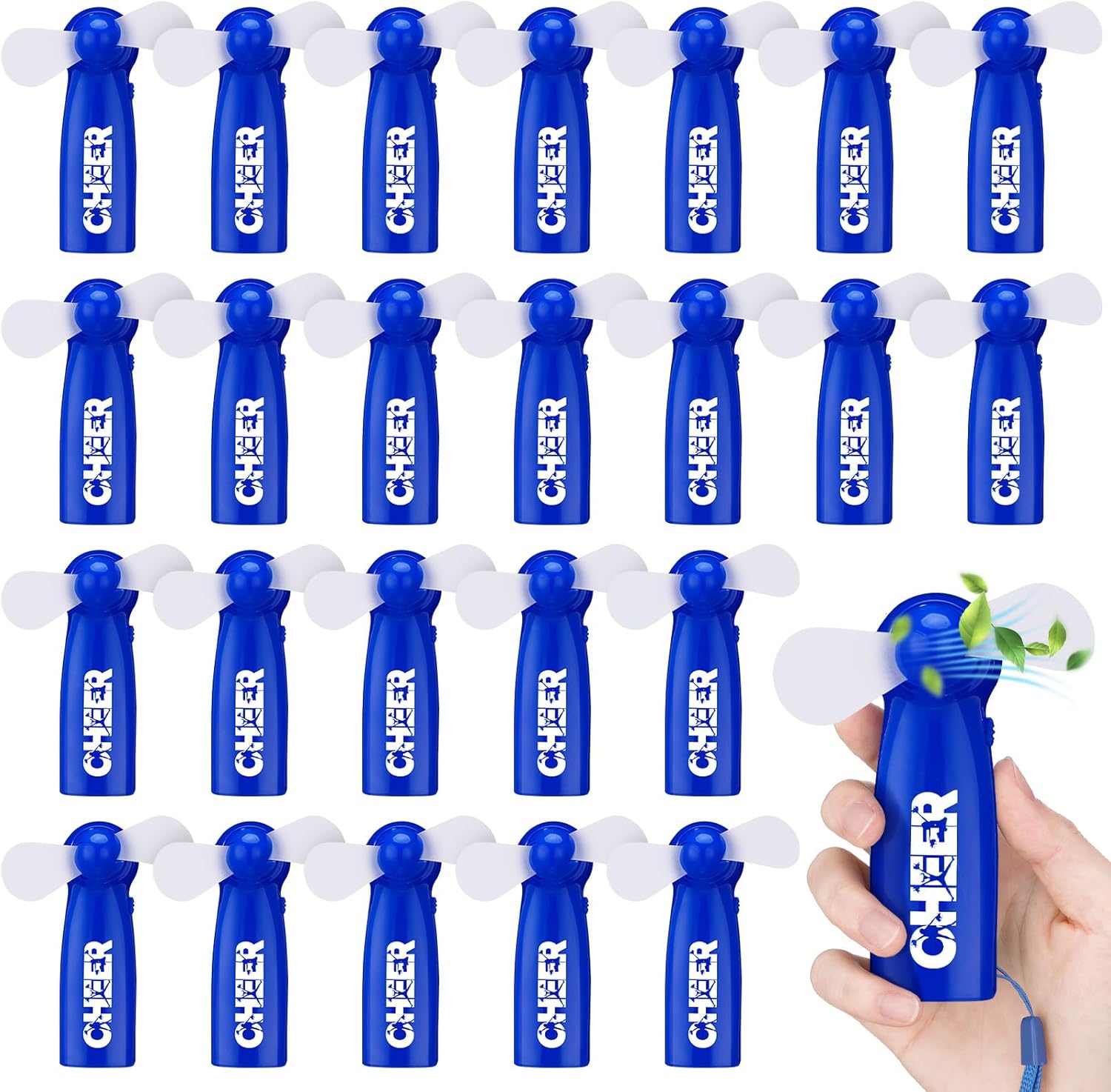 20 Pcs Cheer Team Gift Bulk Mini Handheld Battery Powered Fans Cheerleader Gifts Bulk Cheer Party Favors Cheerleading Supply Portable Fans for Coach Family Gathering Stadium(Blue)