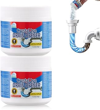 BELL BIRD Drain Opener, 9.2oz Crystal Lye Sodium Hydroxide, Clog Remover for Sinks, Drains, Showers & Bathtubs, Heavy Duty Pipe Cleaner 2 PCS
