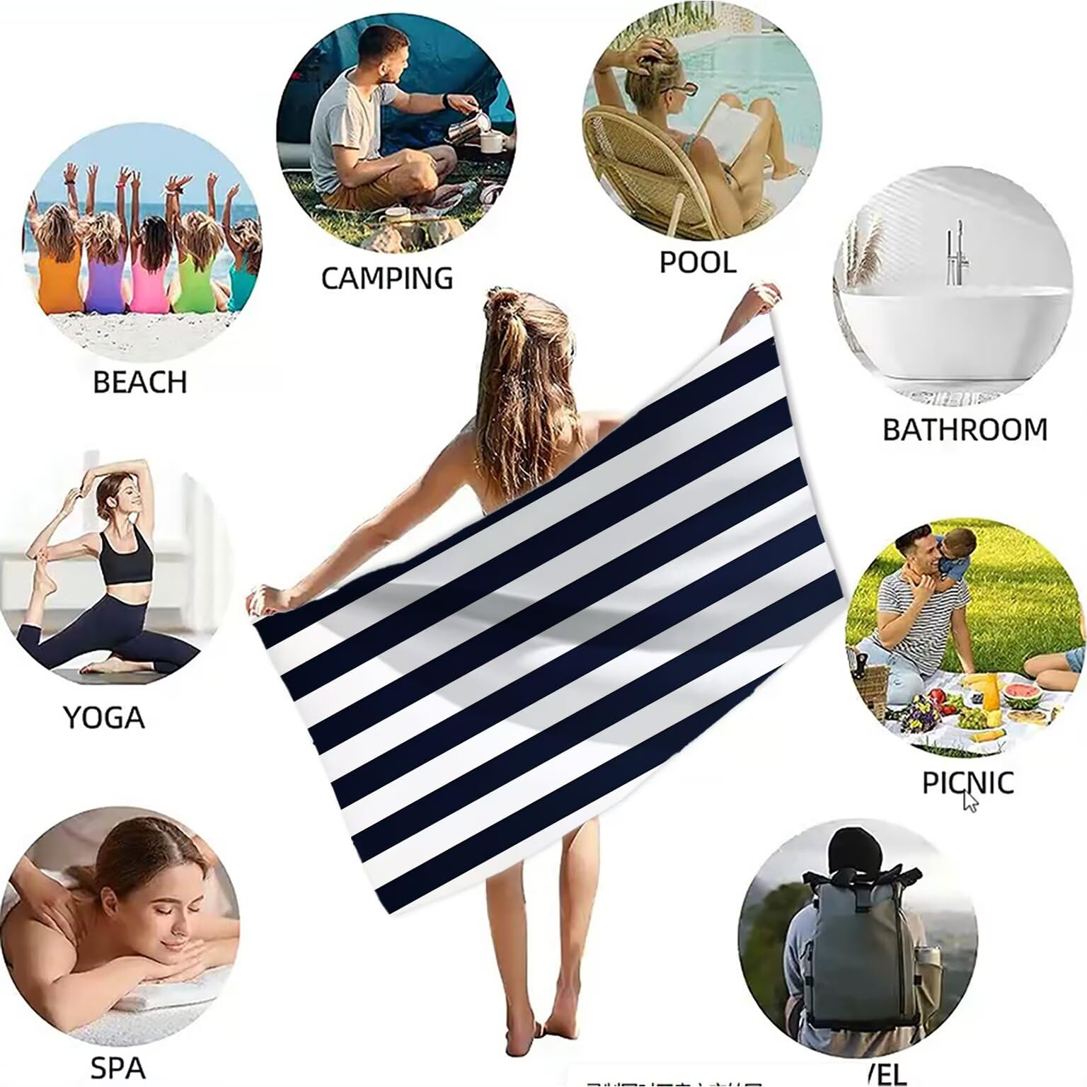 Ręcznik plażowy w paski ręczniki plażowe dla dorosłych 220 x 100 cm prostota ręcznik z mikrofibry ręcznik kąpielowy bez piasku, chłonny szybkoschnący lekkie akcesoria plażowe do pływania, wakacji
