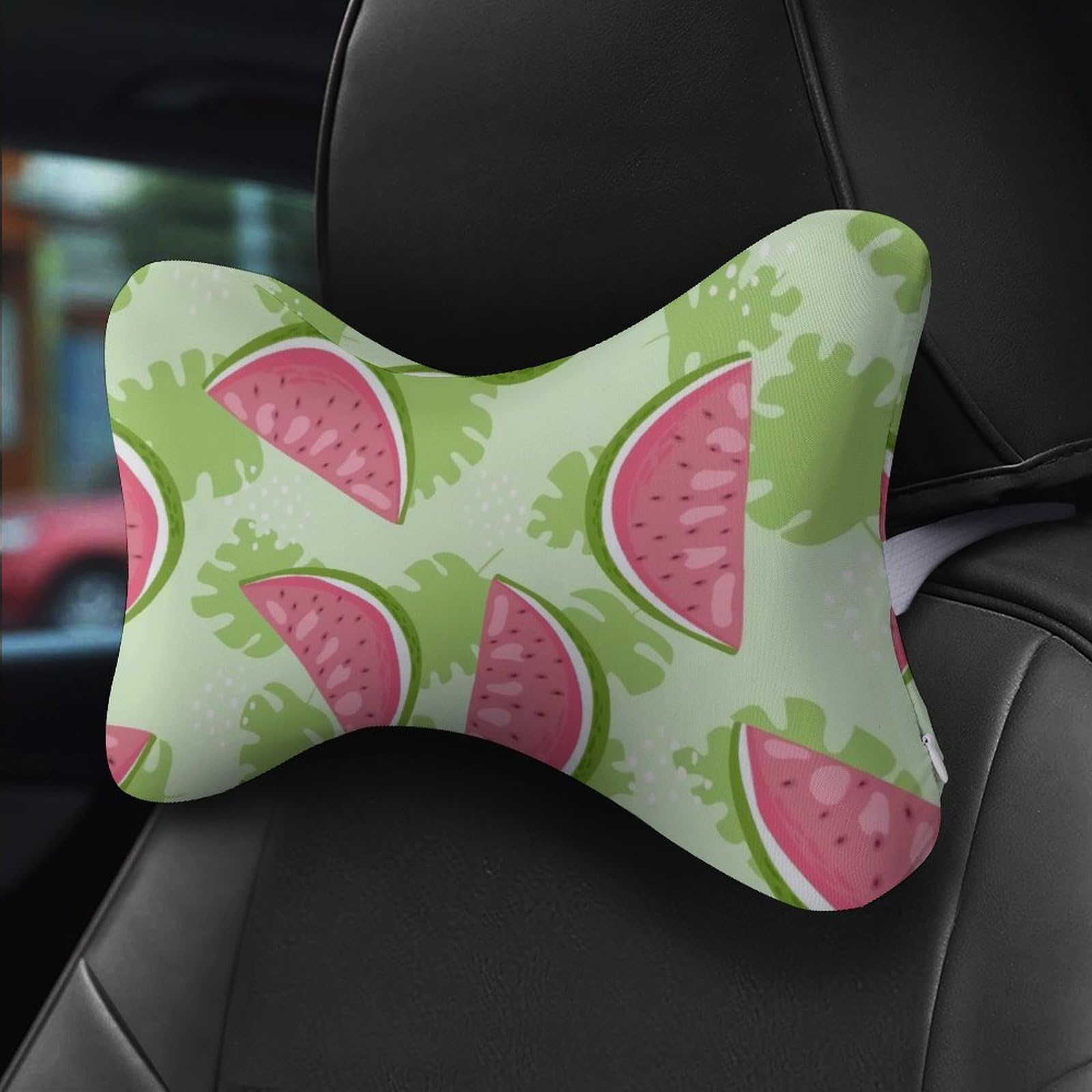 Summer Watermelon Car Neck Pillow Set of 2 Car Seat Head Support Cushion Bone Pillows with Elastic Strap