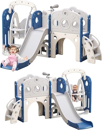Miniatura 7 de Tobogán para niños pequeños, columpio y tobogán para niños pequeños de 1 a 3 años, juego interior y exterior para niños pequeños con aro de Columpio