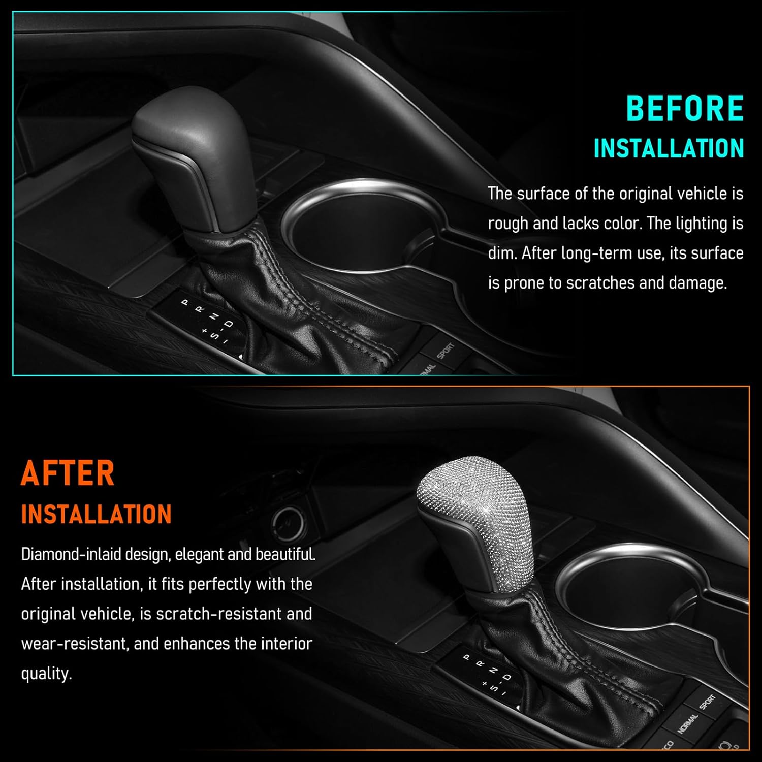 Bling Crystal Shiny Accessory Interior Gear Shift Cover Compatible for Toyota Camry 2018-2023 (Silver)