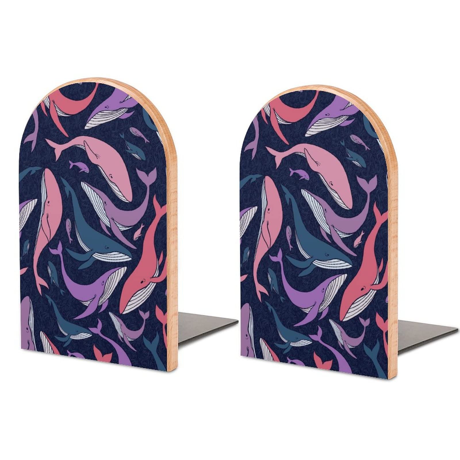 Sea Whales Bookends Heavy Duty Book Ends 1 Pair Home Office Shelves Book Stand Holder Decorative