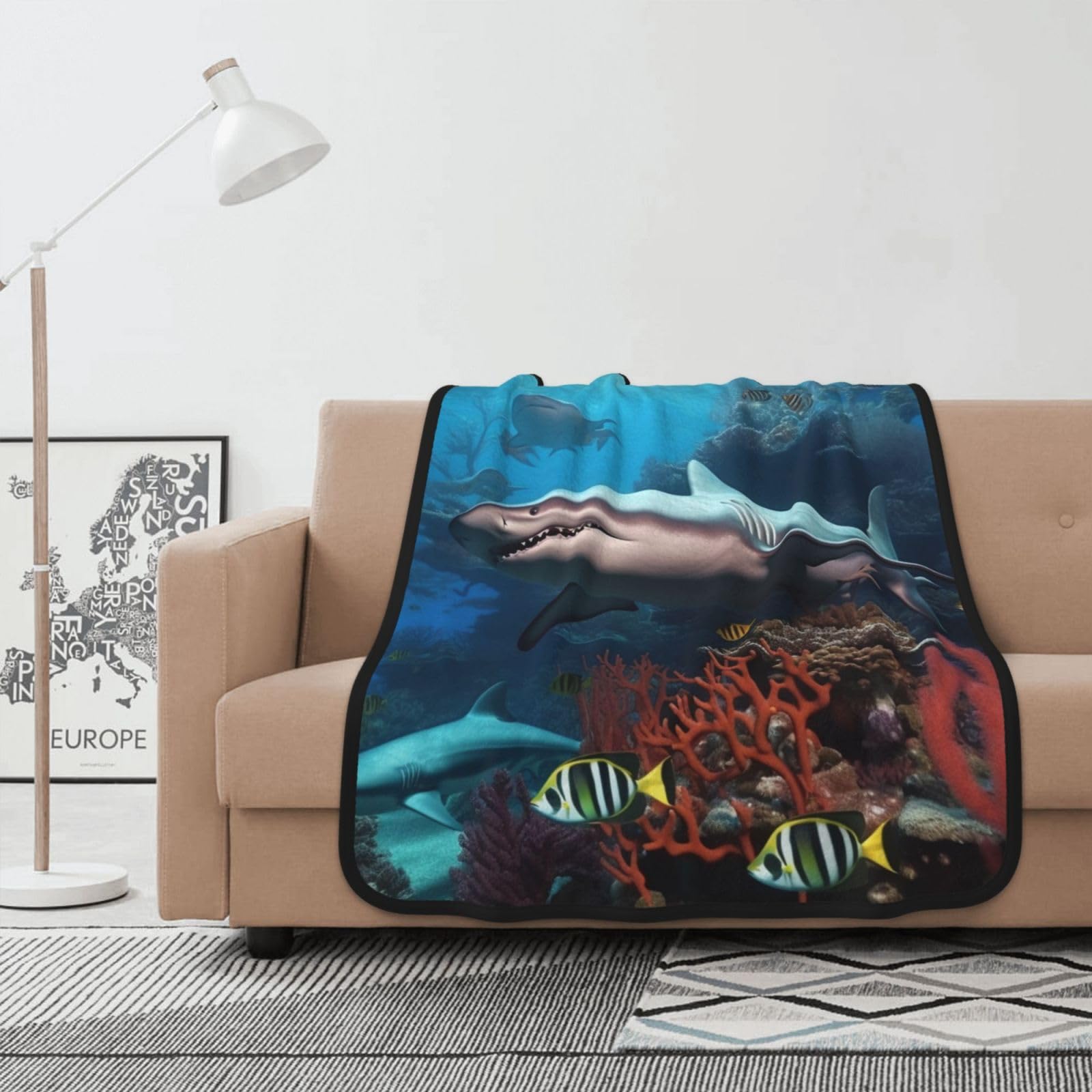 Couverture requin en flanelle douce 127x101 cm pour lit enfant