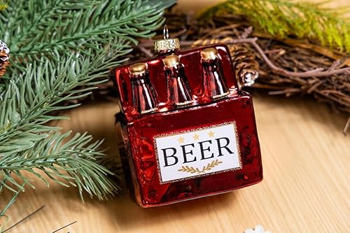 Miniatura 5 de Paquete de 2 adornos de cerveza de vidrio soplado a mano para árbol de Navidad, vidrio pintado a mano, paquete de 6 adornos de cerveza y adorno para