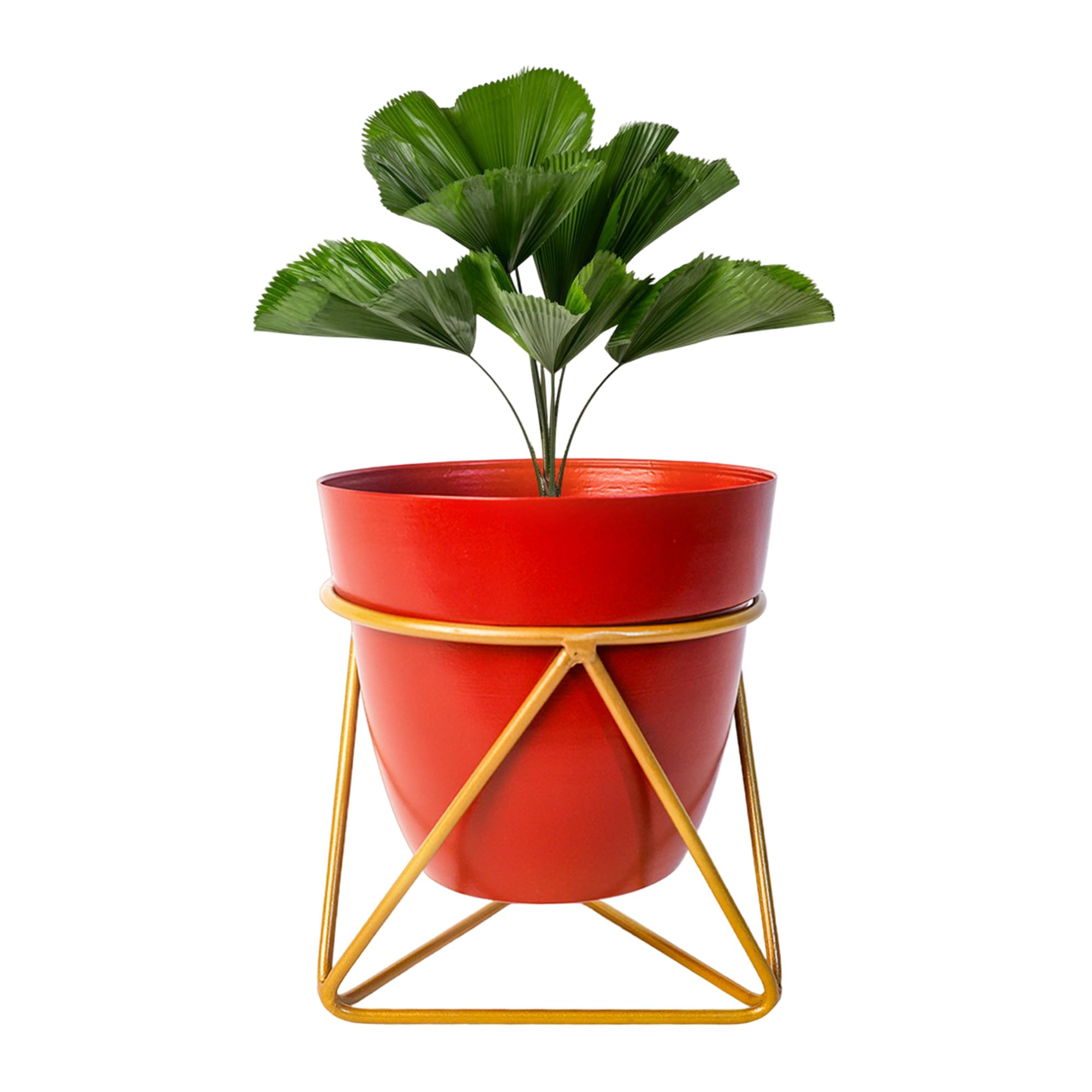 Metal Flower Vase Planter - Red & Iron Stand -8