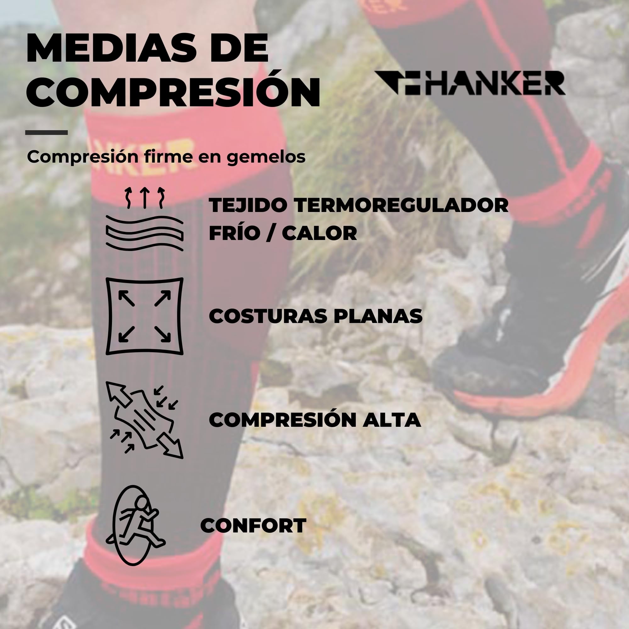 HANKER Medias de Compresión Hombre y Mujer Pantorrilleras de Compresión Deportivas para Deporte, Running, Trail Running, Ciclismo y Recuperación Muscular