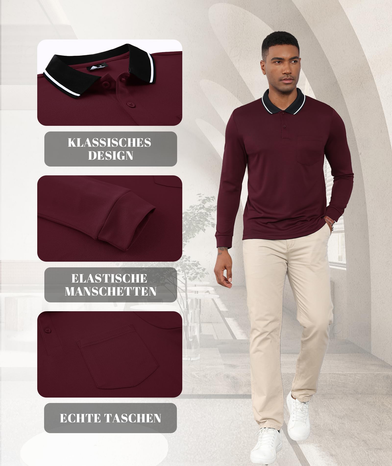 SwissWell 3 Pack Polos Manga Larga Hombre Camiseta Polo Transpirable para Golf, Ligera, para Deportes al Aire Libre y Estilo Casual