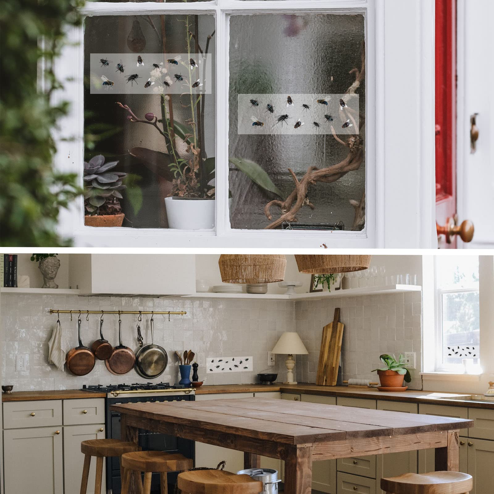 GeeRic Lot de 50 Autocollants pour pièges à Mouches de fenêtre, pièges à Mouches Collants pour l'intérieur, piège à Mouches Transparent pour Mouches domestiques étanches