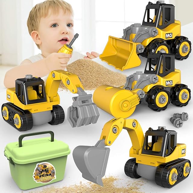 Gzsbaby Construction Toys, Take Apart Truck Toys Play Set, Kid STEM Construction Vehicles Gift for 3 4 5 6 Years Old Boy & Girls