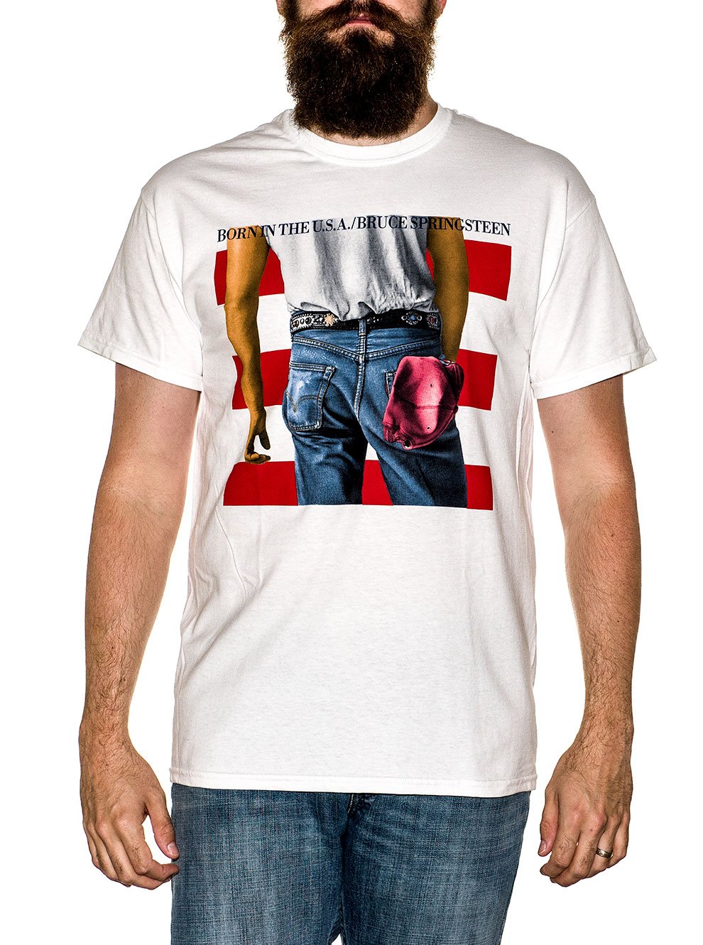 FEA Teen-boysmen's Bruce Springsteen Born in The USA Mens tee, White, Small