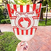 Vista 3 de Geyee 500 bolsas de algodón de azúcar con lazos, bolsas grandes de algodón transparente con estampado de rayas, perfectas para carnavales, fiestas