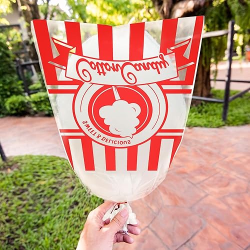 Miniatura 3 de Geyee 500 bolsas de algodón de azúcar con lazos para algodón de azúcar con impresión, bolsas grandes transparentes para dulces de carnaval para