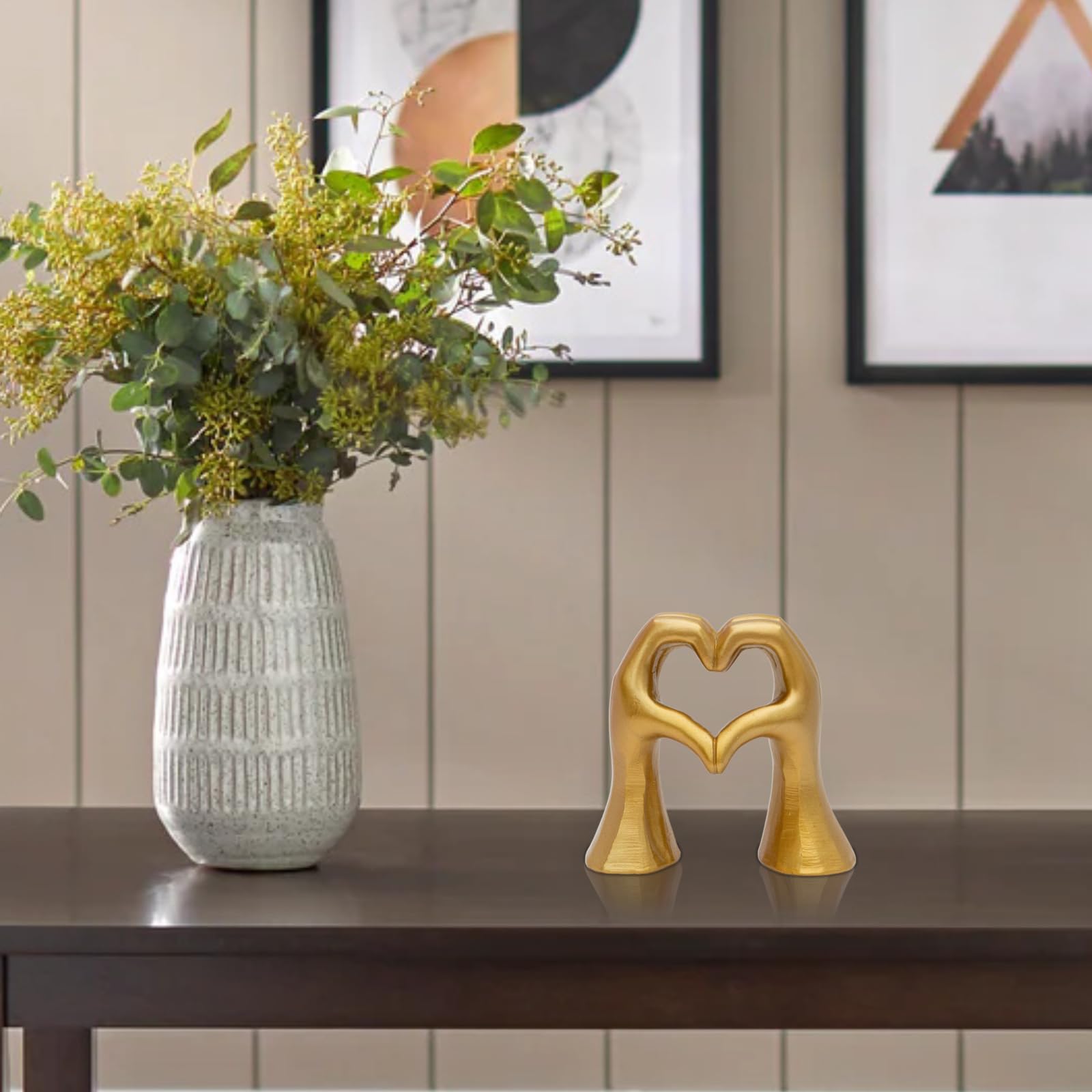 Escultura de manos de corazón para decoración de sala de estar, estatua estética de amor dorado para decoraciones de boda, regalos de despedida de soltera y regalos de cumpleaños