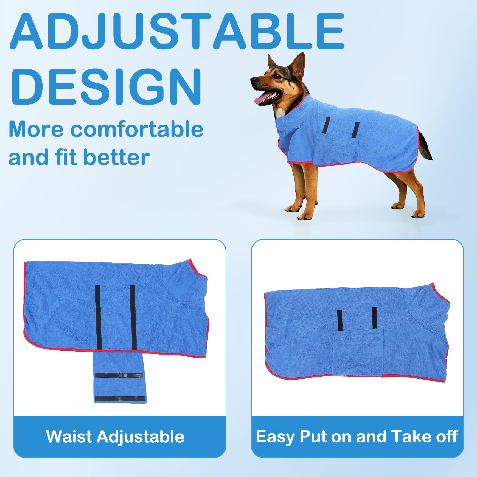VINGVO Accappatoio per cani, ad asciugatura rapida, super assorbente, collare regolabile e asciugamano in microfibra per cani, asciugatura rapida, per cani a casa e all'aperto (blu, XL)