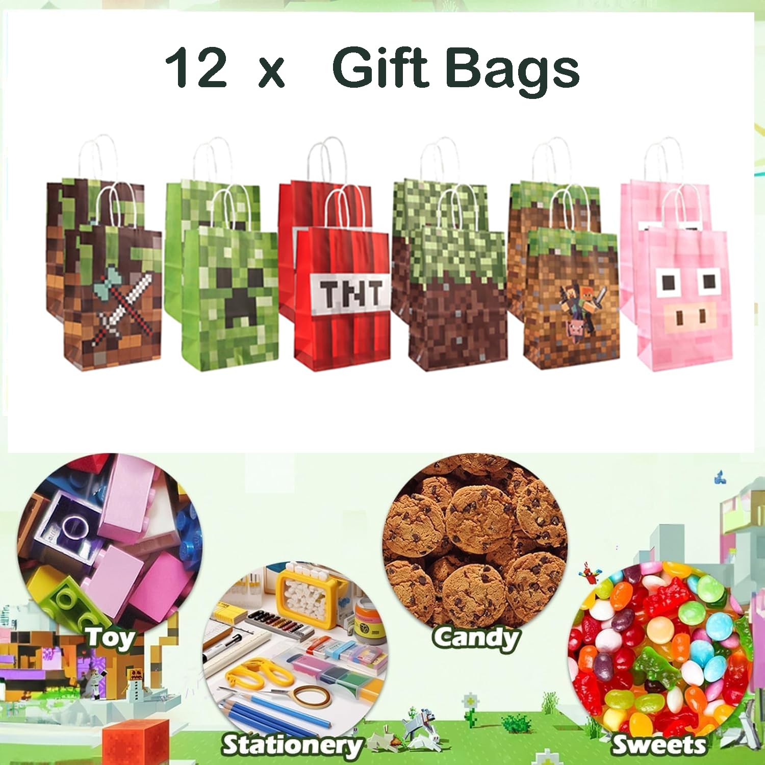 Miner Videospiel Party Mitgebsel Set | Mit Bleistiften, Notizbuch & Armbändern | Gamer Geburtstag