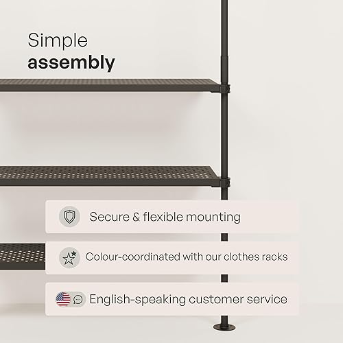 Miniatura 4 de pamo Estantes de metal negro para riel de ropa de tubería industrial, estante de ropa montado en la pared compatible con todos los productos