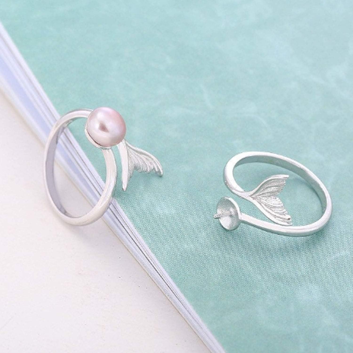 Adjustable solid sterling silver with Rhodium plated ring setting, mermaid tail ring blank for pearl or gemstone, pearl mounts, jewelry DIY image 4