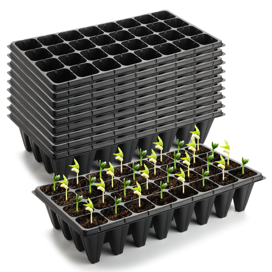 10 Pack 32 Cell Seed Starter Trays - Extra Deep 4.33" Plastic Nursery Trays, 20" x 10"，Fits Standard 1020 Flats