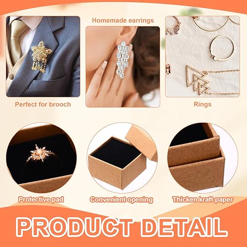 Miniatura 3 de Nosiny 120 cajas pequeñas para anillos a granel de 2 x 2 x 1.2 pulgadas, caja de joyería cuadrada de cartón kraft con tapas, aretes, collar, caja de