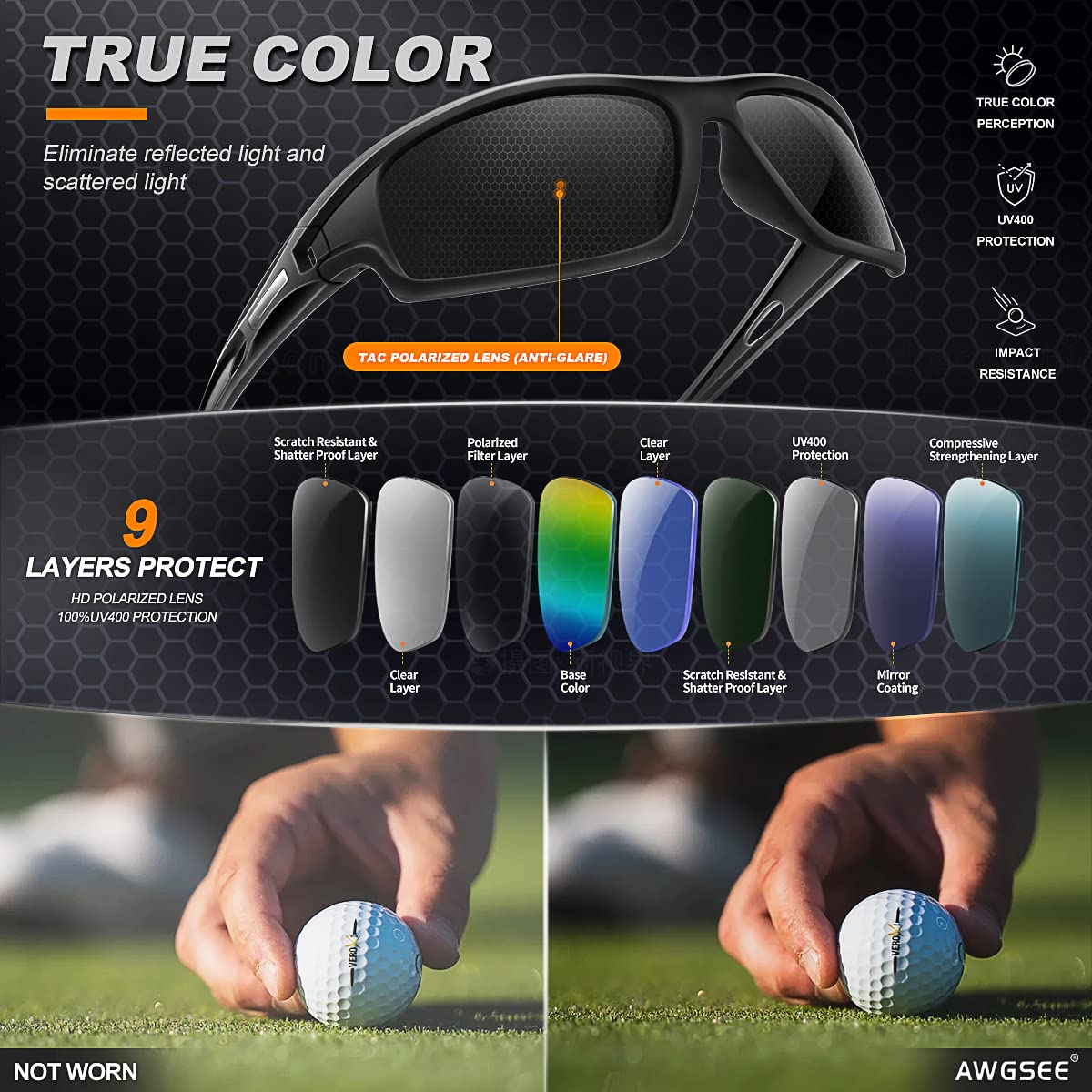 Occhiali da sole sportivi polarizzati da uomo, per golf, pesca, corsa, protezione UV400, confezione da 3