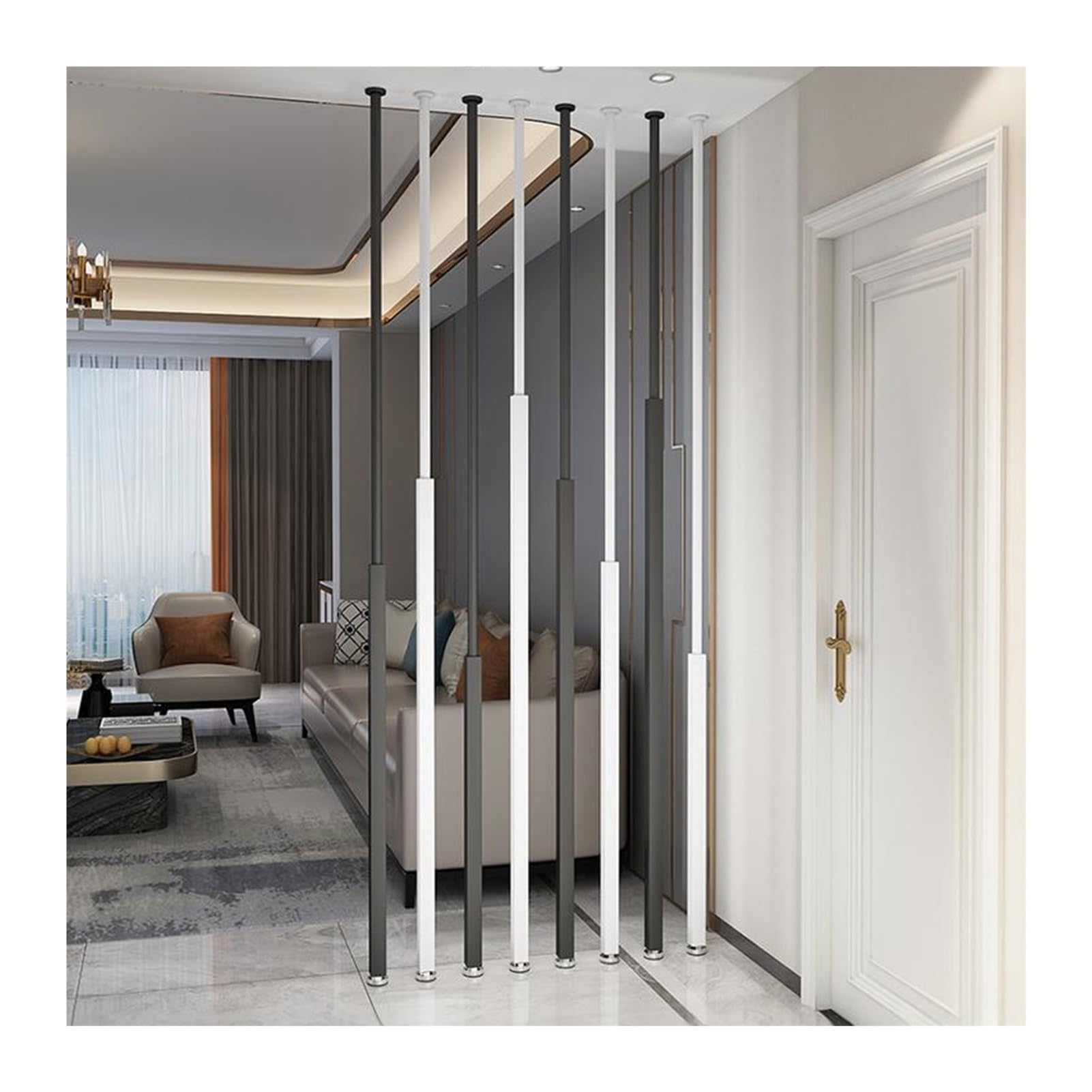 Séparateur de pièce avec grille réglable en hauteur pour isoler un espace sans percer de mur