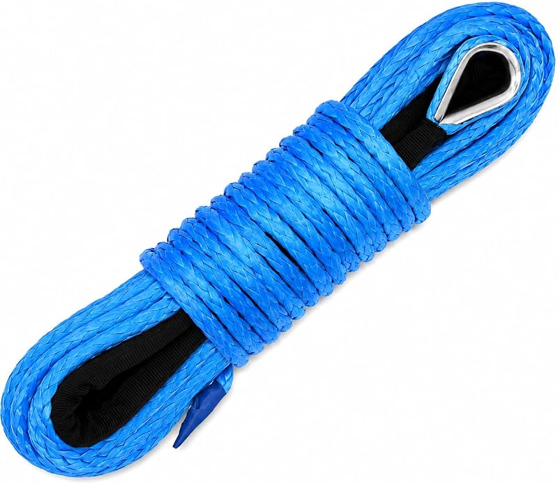 Ucreative 1/4" x 50' Synthetic Winch Rope Blue | with Black Protective Sleeve, 10,000 lbs Breaking Strength, for ATV UTV